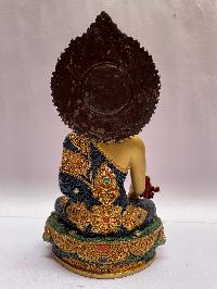 [master Quality], Buddhist Statue Of Medicine Buddha, [face Painted, Stone Setting, Partly Gold Plated]