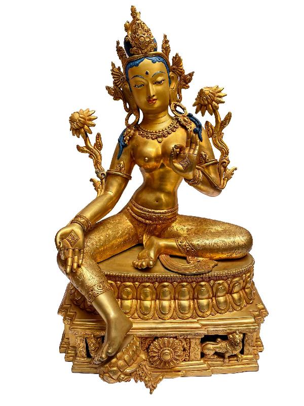 [master Quality], Buddhist Statue Of Green Tara, [full Gold Plated, Face Painted]