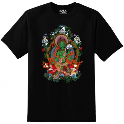 Nepali Cotton Round Neck T-shirt [black] Print Of [green Tara], By Yelos Bajracharya