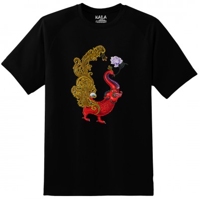 Nepali Cotton Round Neck T-shirt [black] Print Of [hetemanga Red], By Yelos Bajracharya