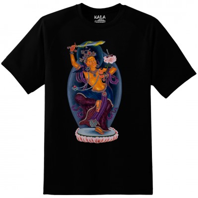 Nepali Cotton Round Neck T-shirt [black] Print Of [manjushri], By Yelos Bajracharya