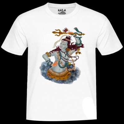 Nepali Cotton Round Neck T-shirt [white] Print Of [shiva], By Yelos Bajracharya