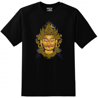 Nepali Cotton Round Neck T-shirt [black] Print Of [yellow Jambala], By Yelos Bajracharya