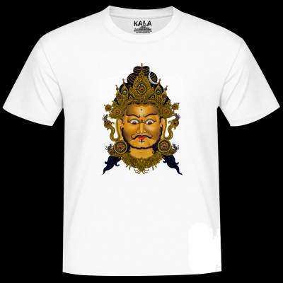 Nepali Cotton Round Neck T-shirt [white] Print Of [yellow Jambala], By Yelos Bajracharya