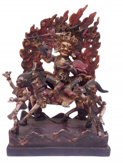 Tibetan Statue Of Palden Lahmo, With Traditional Color Antique Finishing