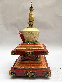 Buddhist Wooden Statue Of Stupa, With Shakyamuni Buddha, [traditional Color Finishing]
