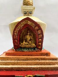 Buddhist Wooden Statue Of Stupa, With Shakyamuni Buddha, [traditional Color Finishing]