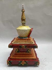 Buddhist Wooden Statue Of Stupa, With Shakyamuni Buddha, [traditional Color Finishing]