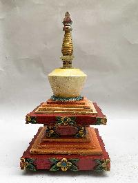 Buddhist Wooden Statue Of Stupa, With Shakyamuni Buddha, [traditional Color Finishing]