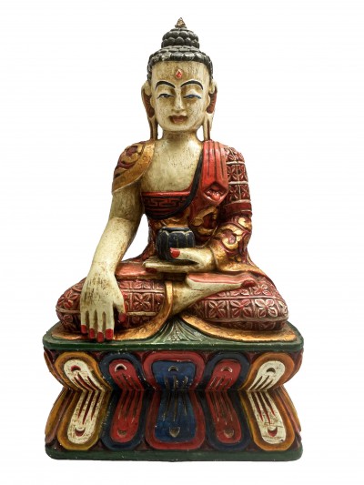 Buddhist Wooden Statue Of Shakyamuni Buddha In White Color, [traditional Color Finishing]