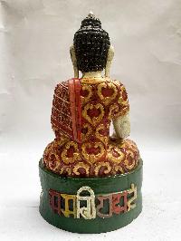 Buddhist Wooden Statue Of Shakyamuni Buddha In White Color, [traditional Color Finishing]
