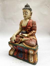 Buddhist Wooden Statue Of Shakyamuni Buddha In White Color, [traditional Color Finishing]