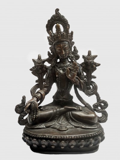 Buddhist Statue Of White Tara, [black Oxidized]