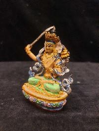 Buddhist Miniature Statue Of Manjushri, [traditional Color, Face Painted]