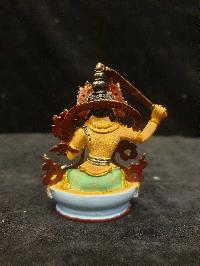Buddhist Miniature Statue Of Manjushri, [traditional Color, Face Painted]