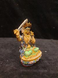 Buddhist Miniature Statue Of Manjushri, [traditional Color, Face Painted]