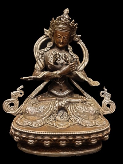 Buddhist Miniature Statue Of Vajradhara, [silver And Chocolate Oxidized]