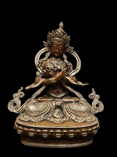 Buddhist Miniature Statue Of Vajradhara, [silver And Chocolate Oxidized]