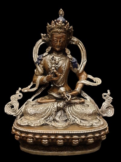 Buddhist Miniature Statue Of Vajrasattva, [silver And Chocolate Oxidized]