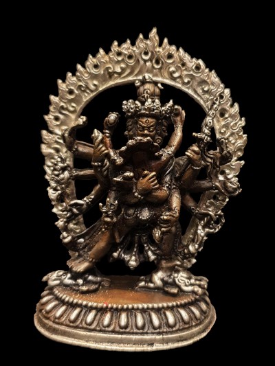 Buddhist Miniature Statue Of Kalachakra, [silver And Chocolate Oxidized]