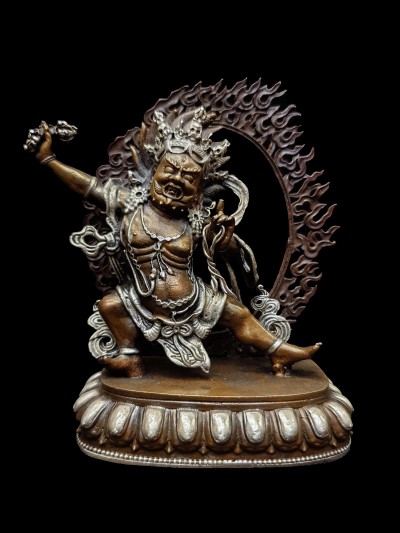 Buddhist Miniature Statue Of Vajrapani [chana Dorje], [chana Dorje], [silver And Chocolate Oxidized]