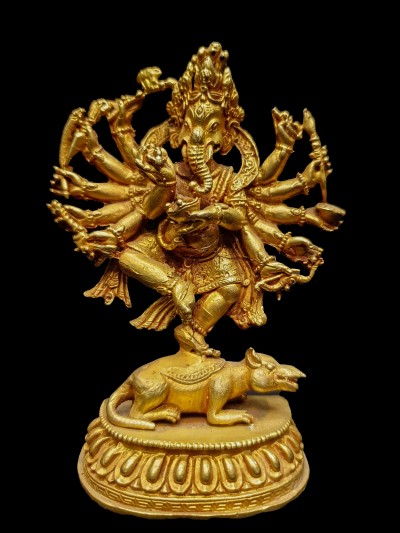 Buddhist Miniature Statue Of Ganesh Red Jambhala, Ganesha, [full Gold Plated]