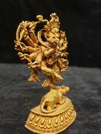 Buddhist Miniature Statue Of Ganesh Red Jambhala, Ganesha, [full Gold Plated]