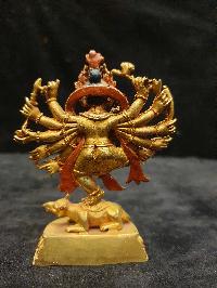Buddhist Miniature Statue Of Ganesh Red Jambhala, Ganesha, [full Gold Plated]