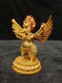 Buddhist Miniature Statue Of Garuda, [full Gold Plated, Face Painted]