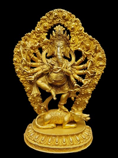 Buddhist Miniature Statue Of Ganesh Red Jambhala, Ganesha, [full Gold Plated]