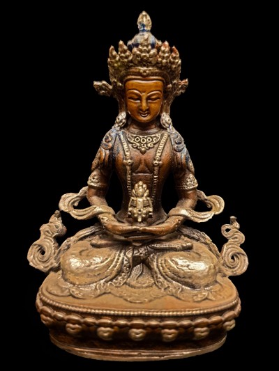 Buddhist Miniature Statue Of Aparimita, Amitayus, [silver And Chocolate Oxidized], Amitayus, Chepame