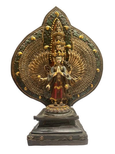 Statue Of Sahasrabhuja Avalokitesvara, [antique Finishing], [traditional Color Finishing]