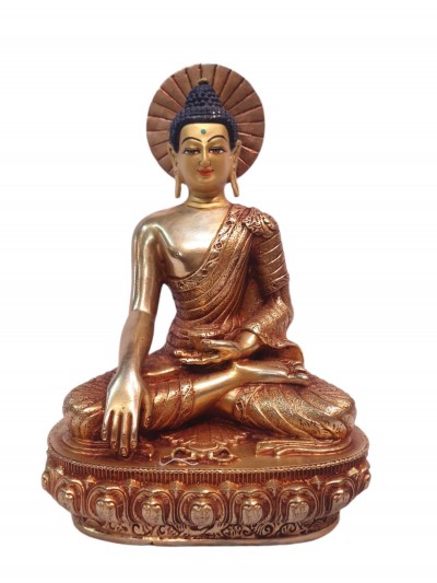 Tibetan Buddhist Statue Of Shakyamuni Buddha, [full Gold Plated, And Painted Face]