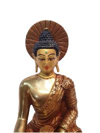 Tibetan Buddhist Statue Of Shakyamuni Buddha, [full Gold Plated, And Painted Face]