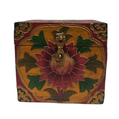 [traditional Tibetan], Wooden Square Box, [yellow Color Lotus Painted]