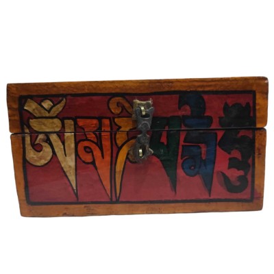 [traditional Tibetan], Wooden Red Color Rectangle Red Color Box, [om Mani Padme Om]