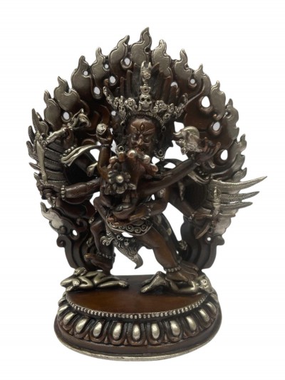Buddhist Statue Miniature Statue Of, Hayagriva, [silver And Chocolate Oxidized]