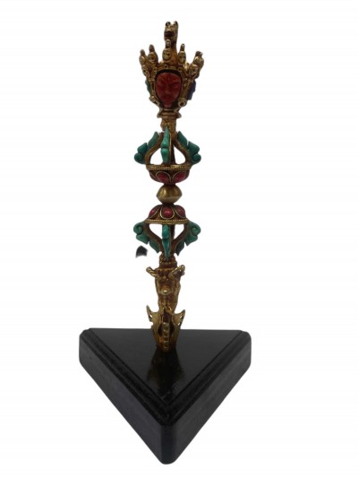 Tibetan Statue Of Phurba, [gold Plated, Stone Setting,turquoise, Coral, Lapis,]