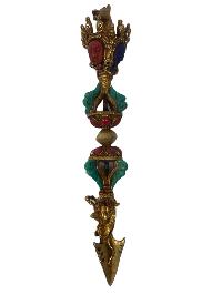 Tibetan Statue Of Phurba, [gold Plated, Stone Setting,turquoise, Coral, Lapis,]
