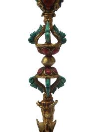 Tibetan Statue Of Phurba, [gold Plated, Stone Setting,turquoise, Coral, Lapis,]