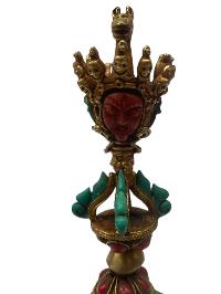 Tibetan Statue Of Phurba, [gold Plated, Stone Setting,turquoise, Coral, Lapis,]