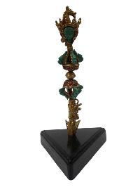Tibetan Statue Of Phurba, [gold Plated, Stone Setting,turquoise, Coral, Lapis,]