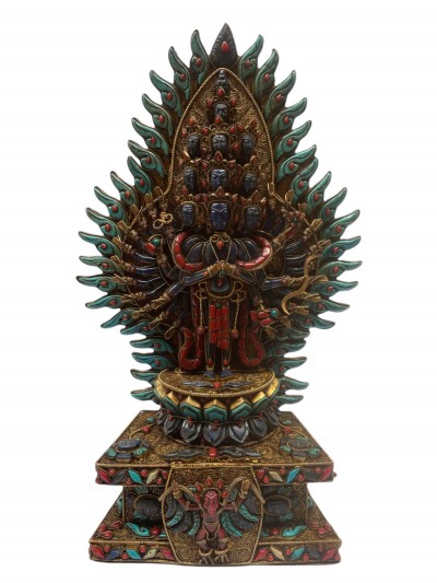 Tibetan Statue Of Sahasrabhuja Avalokitesvara, [stone Setting, Oxidized]