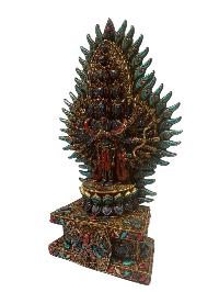 Tibetan Statue Of Sahasrabhuja Avalokitesvara, [stone Setting, Oxidized]