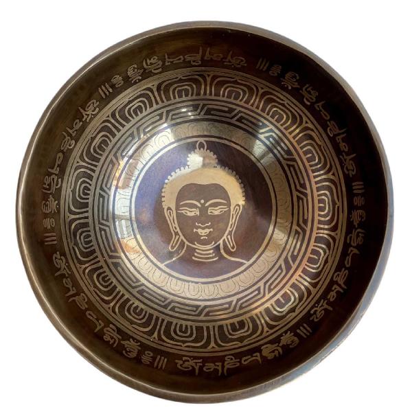 Hand Beaten Carving Singing Bowl With [shakyamuni Buddha Head], [etching], [select Accessories]