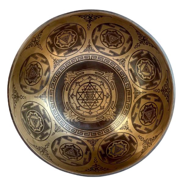 Fine Carving Singing Bowl [jambati], With [sri Yantra], [etching], [select Accessories]