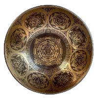 Fine Carving Singing Bowl [jambati], With [sri Yantra], [etching], [select Accessories]