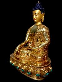 Buddhist Statue Of Shakyamuni Buddha. [full Gold Plated, Stone Setting, Face Painted]