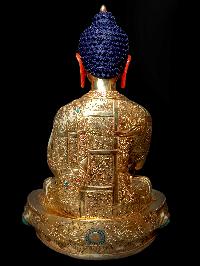Buddhist Statue Of Shakyamuni Buddha. [full Gold Plated, Stone Setting, Face Painted]