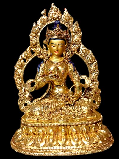 Buddhist Statue Of Vajrasattva. [full Gold Plated, Stone Setting, Face Painted]